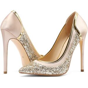 NWT! Manne Champagne and Gold Glitter Women's Heels